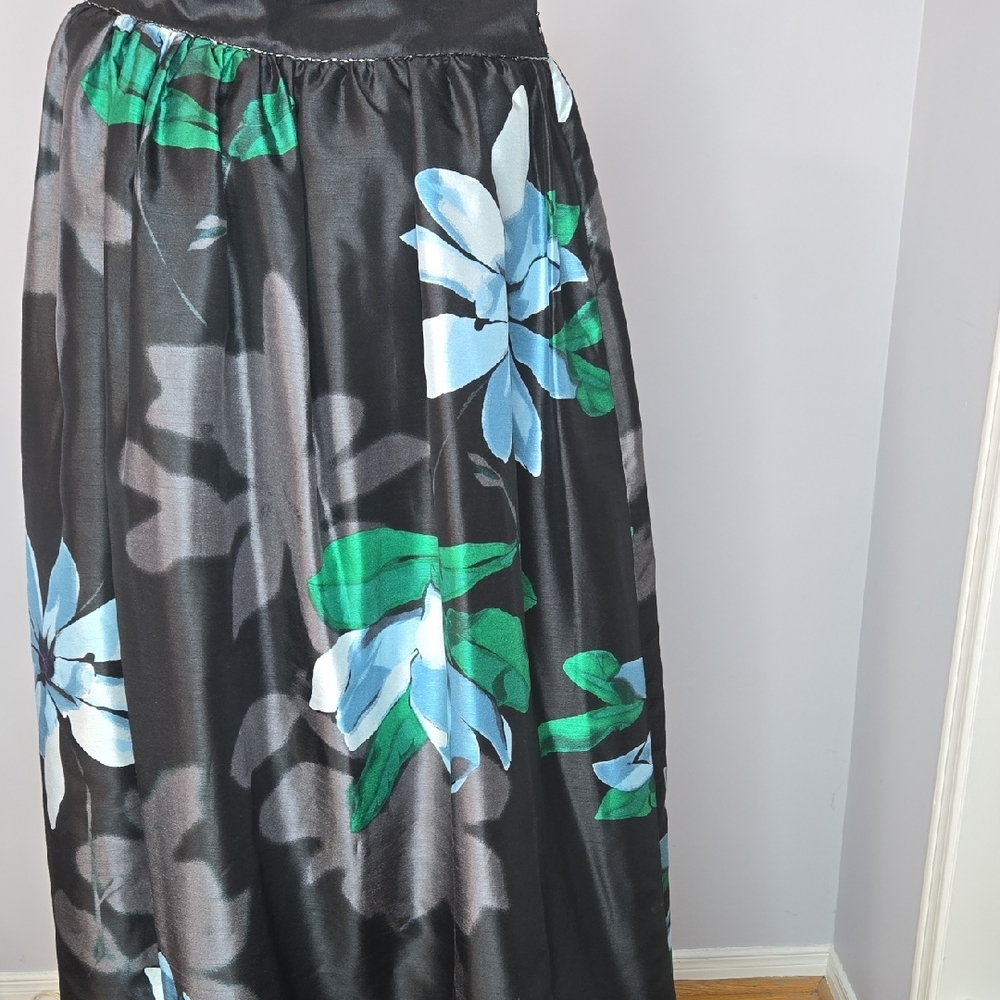 Lord & Taylor Black Maxi Skirt with Blue and Green Floral